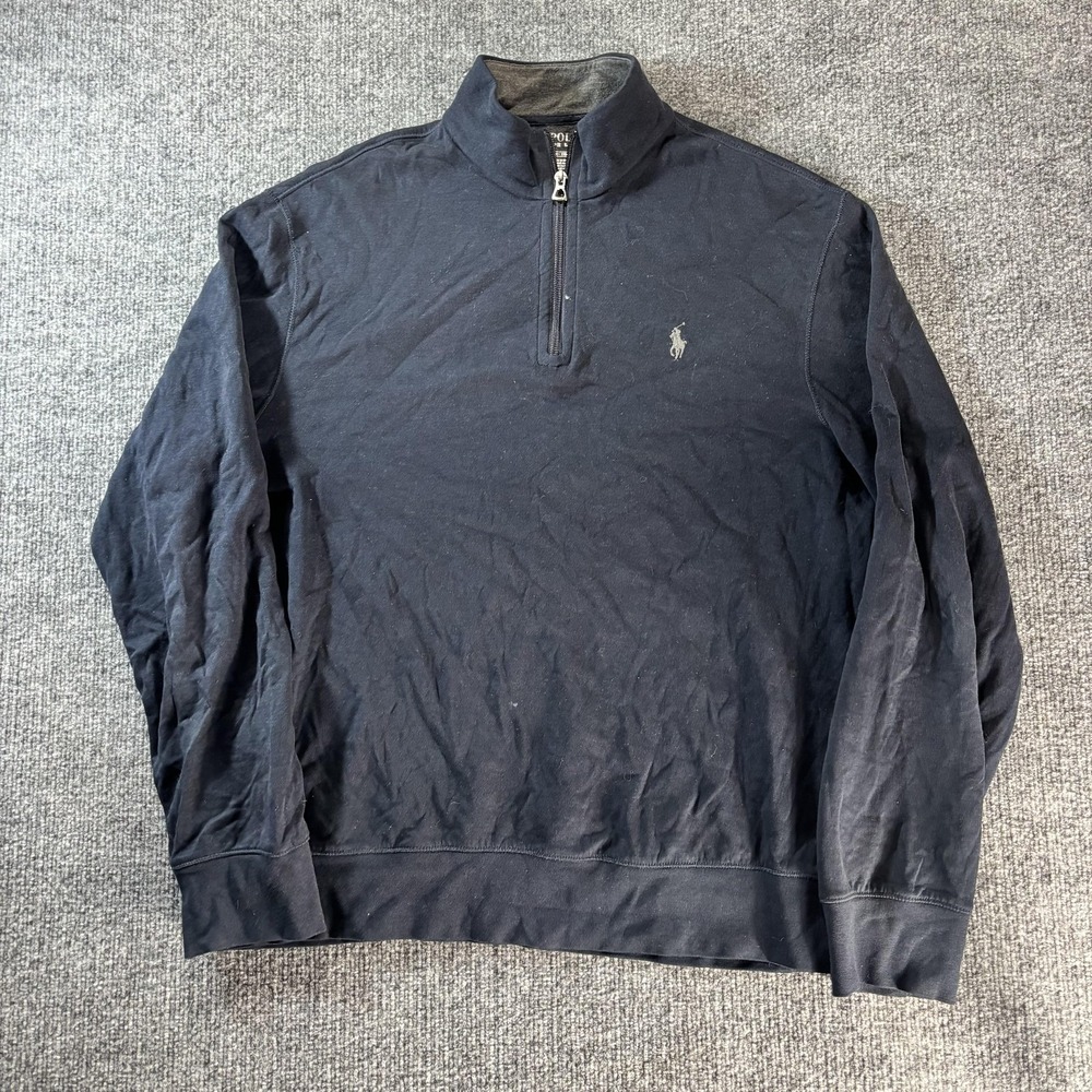 Polo Ralph Lauren Sweatshirt Mens Medium‎ Blue 1/4 Zip Mock Neck Pullover Logo